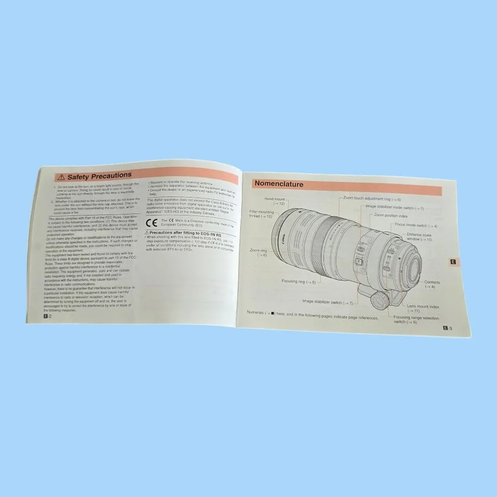 Set of 4 Canon EF Lens Instruction Manuals User Guides EF24-70, EF100, EF100-400
